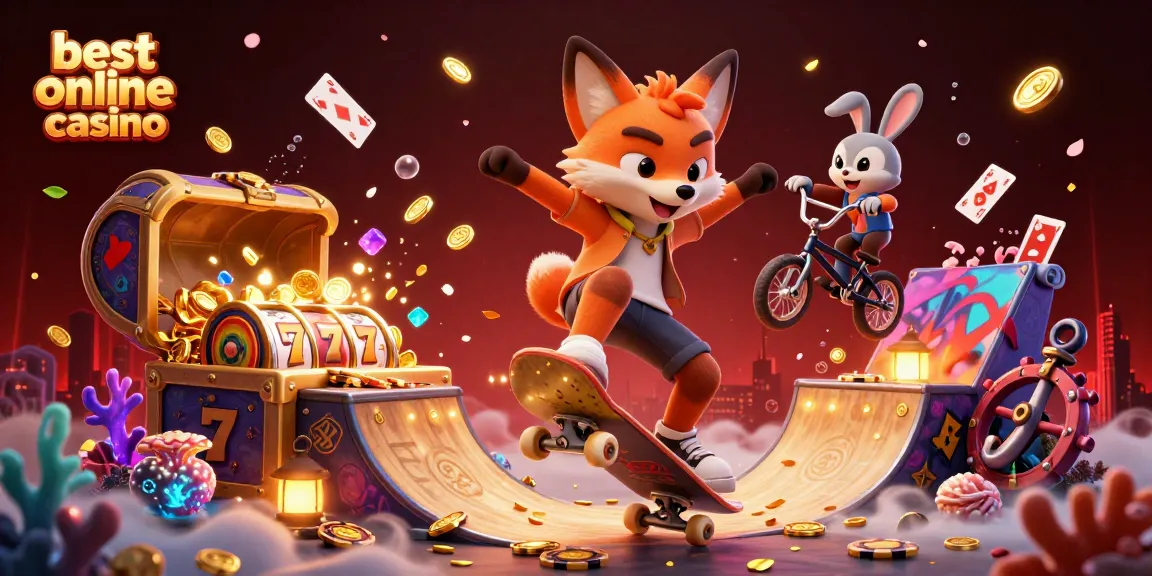 Experience the thrill at the best online casino with a vibrant scene of cartoon characters and casino games