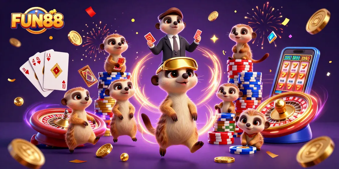Experience the excitement at FUN88 with dynamic gambling action and cheerful meerkat characters!