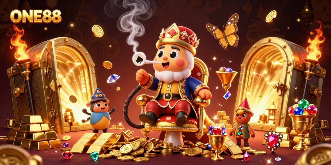 Engage in vibrant gaming at ONE88, illustrated with colorful casino elements and characters.
