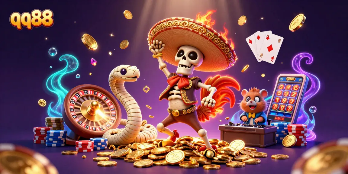 Experience thrilling gaming dynamics at qq88 with a vibrant 3D casino scene featuring lively characters.