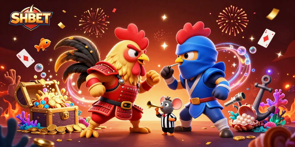 Experience the excitement of SHBET with dynamic rooster standoffs amidst vibrant casino elements.